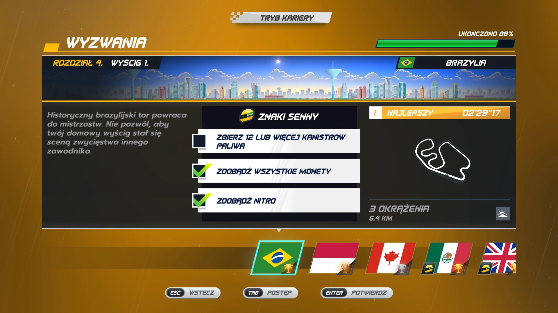 Zrzut ekranu z gry Horizon Chase Turbo z dodatkiem DLC Senna Forever w języku polskim.