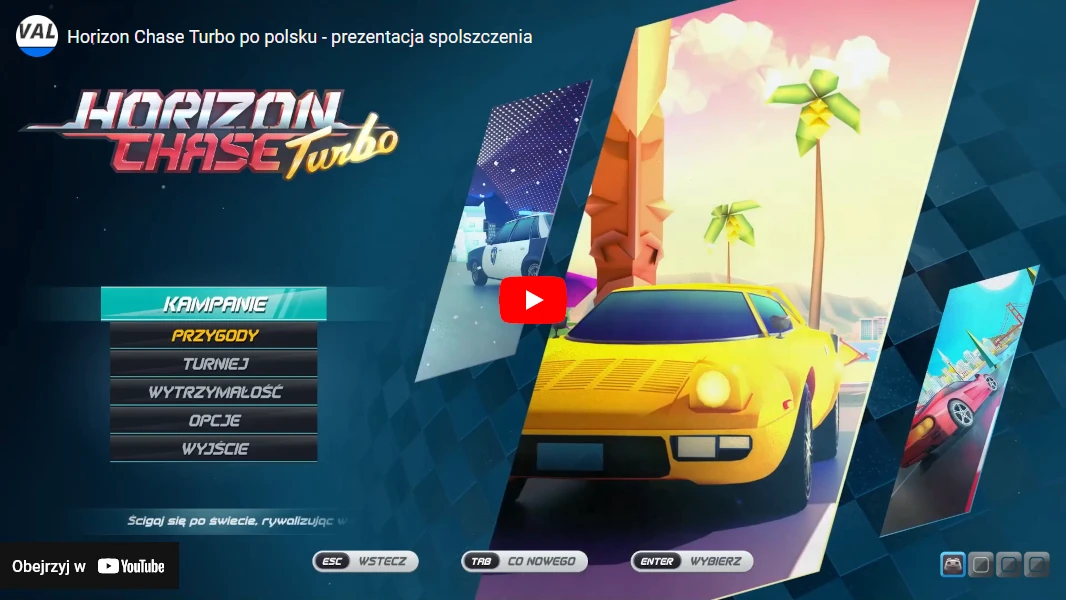 Film: Horizon Chase Turbo po polsku - prezentacja spolszczenia użytkownika Valthemar w serwisie YouTube.